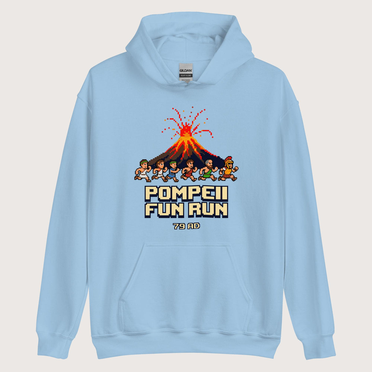 Light Blue Pompeii Fun Run Pixel Art Hoodie - history buff gift by HistoHead
