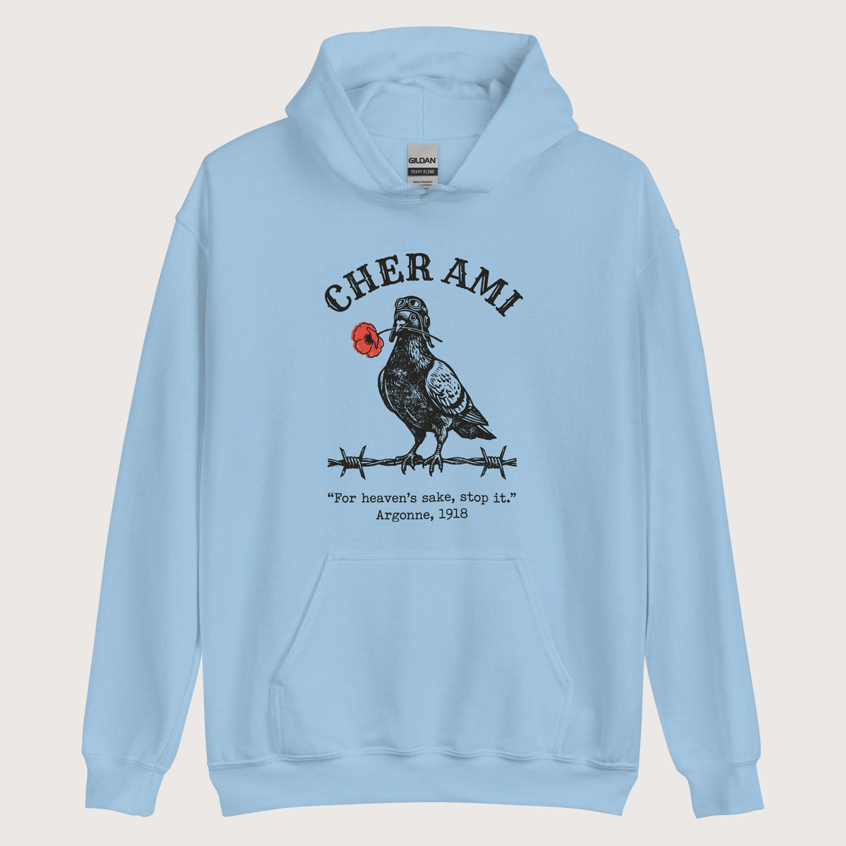 Light Blue Cher Ami Hoodie - history buff gift by HistoHead
