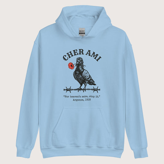 Light Blue Cher Ami Hoodie - history buff gift by HistoHead