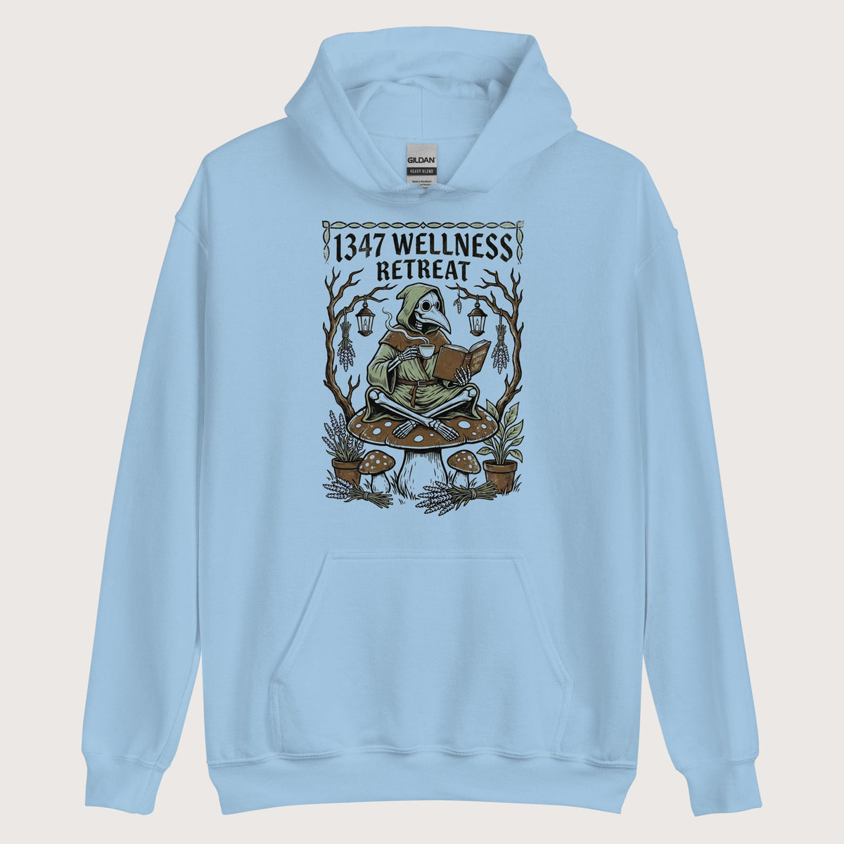 Light Blue Plague Doctor Wellness Retreat Hoodie - history buff gift by HistoHead