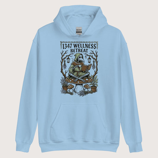 Light Blue Plague Doctor Wellness Retreat Hoodie - history buff gift by HistoHead