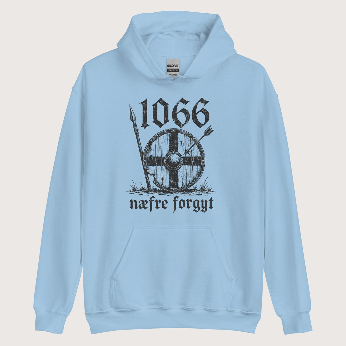 Light Blue 1066 Never Forget in Old English Hoodie - history buff gift by HistoHead