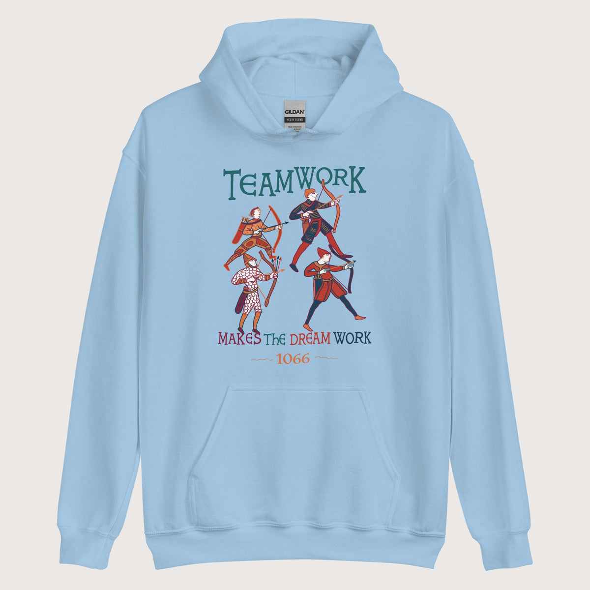 Light Blue Bayeux Tapestry Teamwork Makes the Dream Work Hoodie - history buff gift by HistoHead