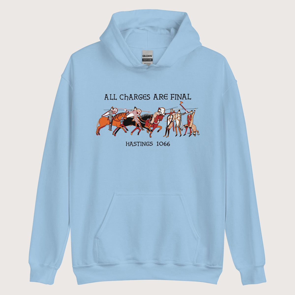 Light Blue Bayeux Tapestry All Charges Are Final Hoodie - history buff gift by HistoHead