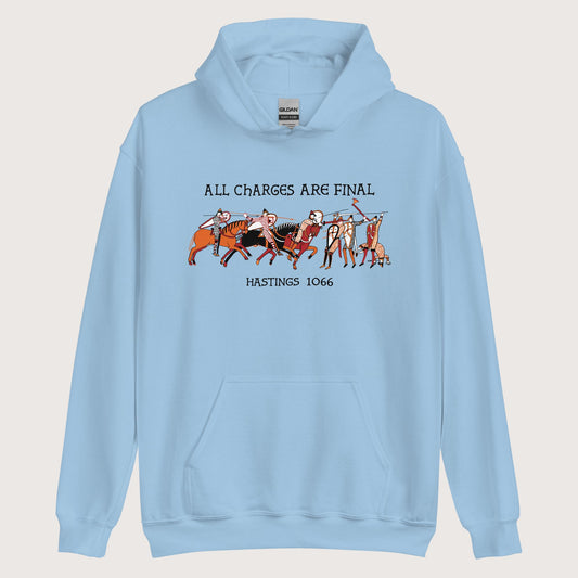 Light Blue Bayeux Tapestry All Charges Are Final Hoodie - history buff gift by HistoHead