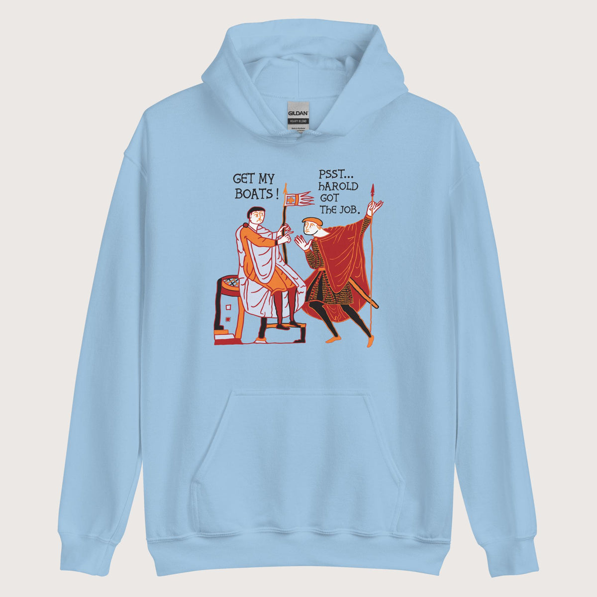 Light Blue Bayeux Tapestry Harold Got the Job Hoodie - history buff gift by HistoHead