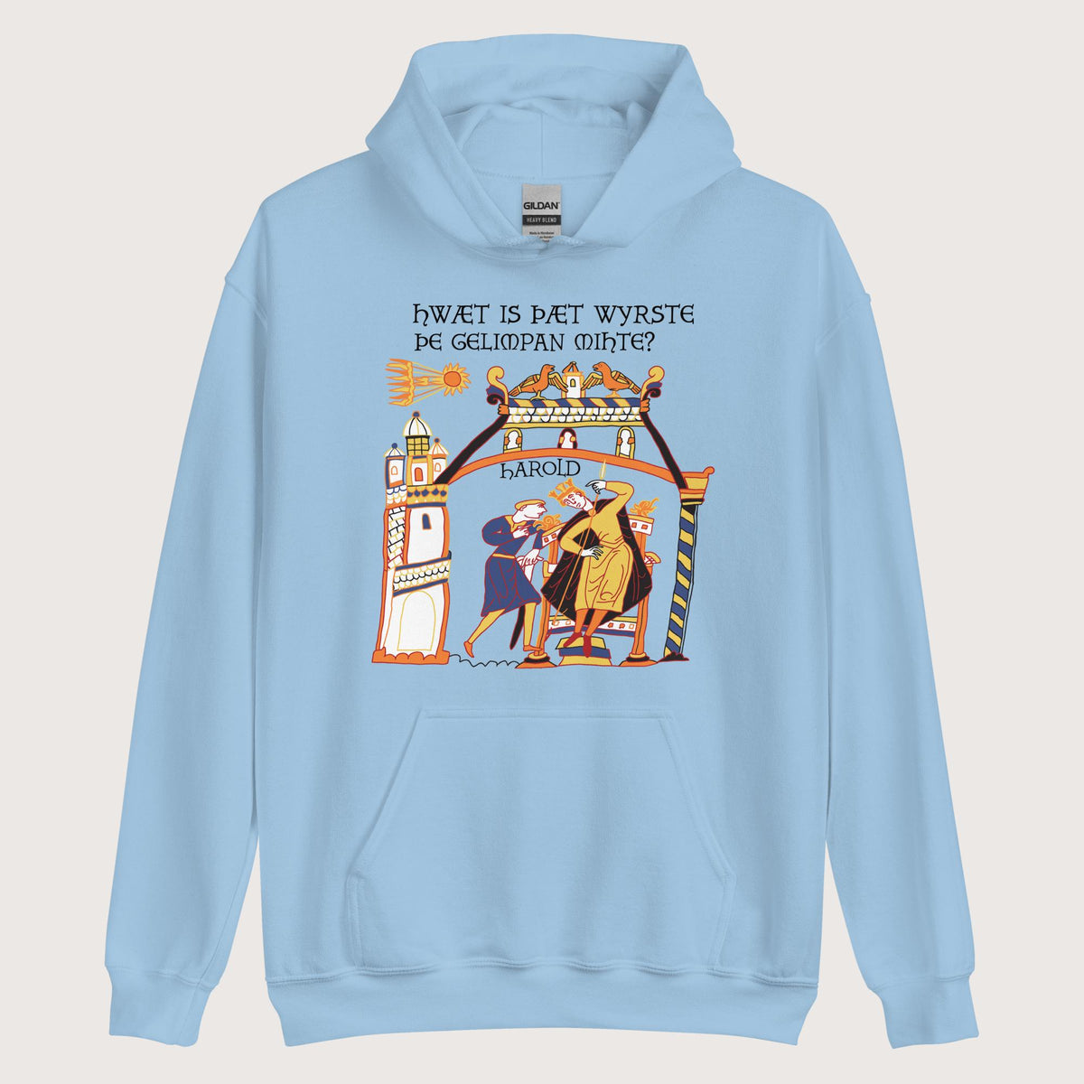 Light Blue Bayeux Tapestry What's the Worst That Could Happen in Old English Hoodie - history buff gift by HistoHead