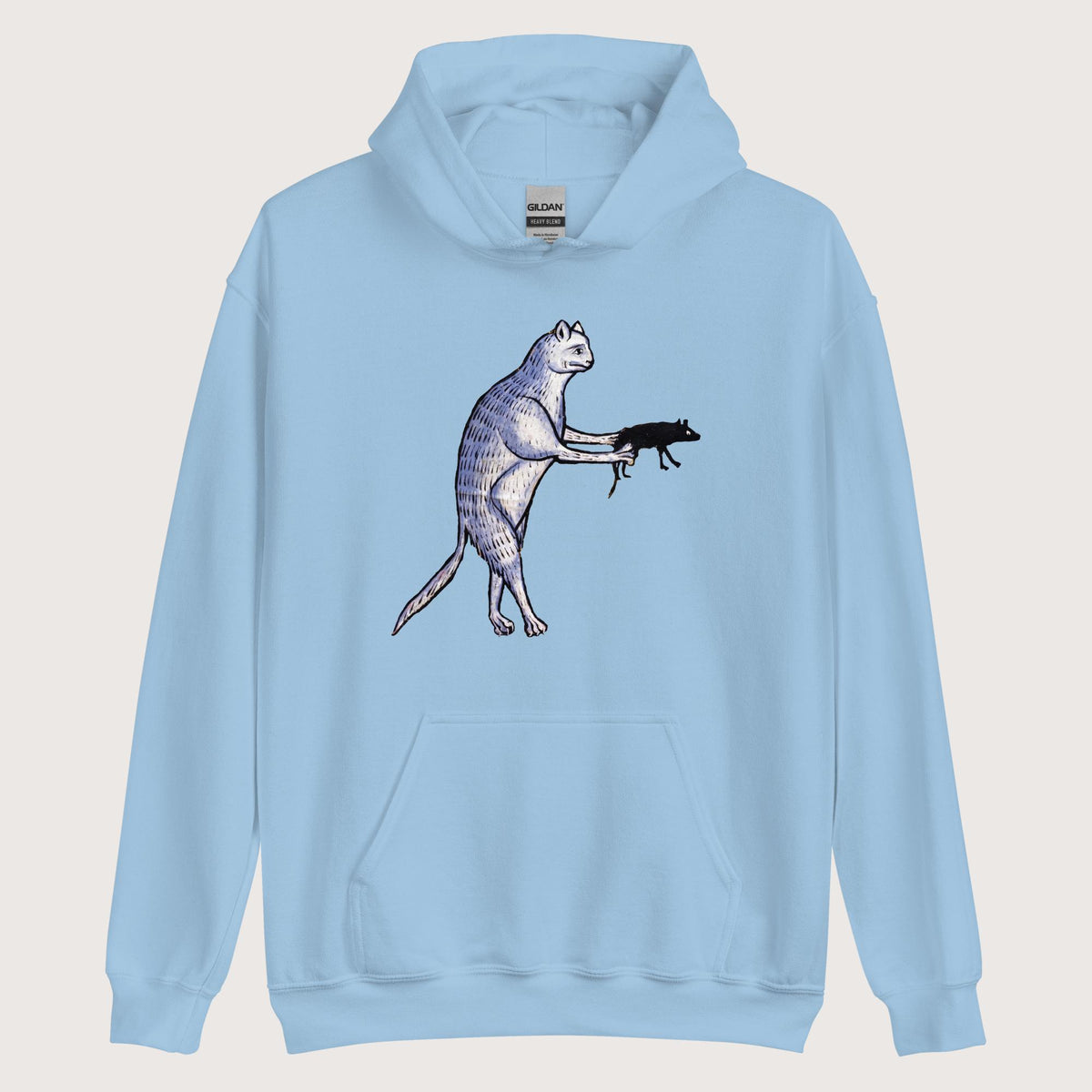 Light Blue Weird Medieval Cat's Mouse-Gun Hoodie - history buff gift by HistoHead