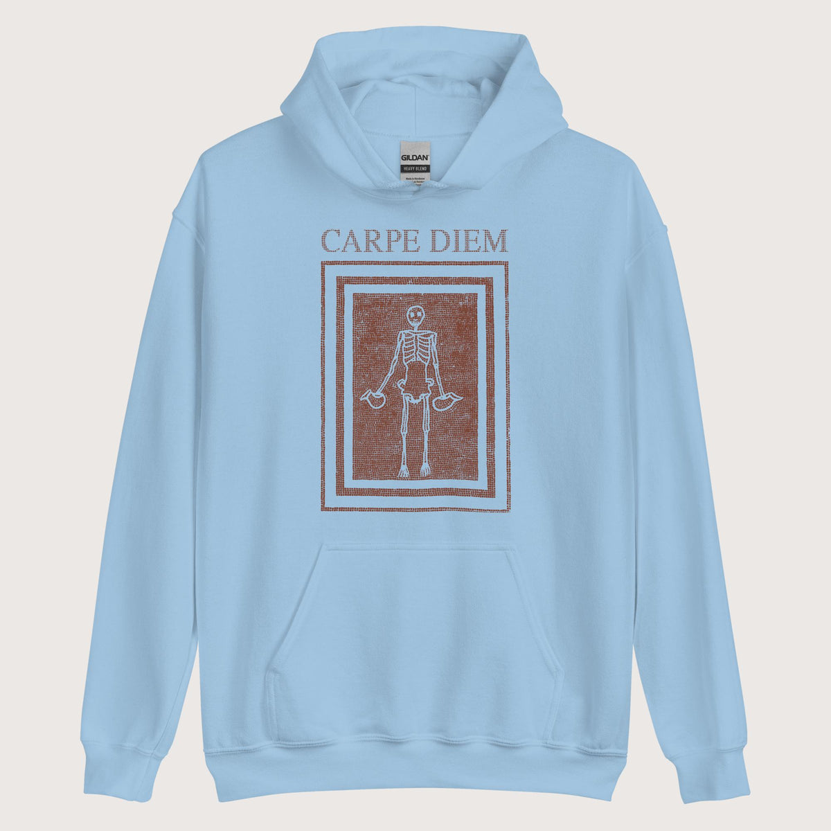 Light Blue Carpe Diem Skeleton Hoodie - history buff gift by HistoHead