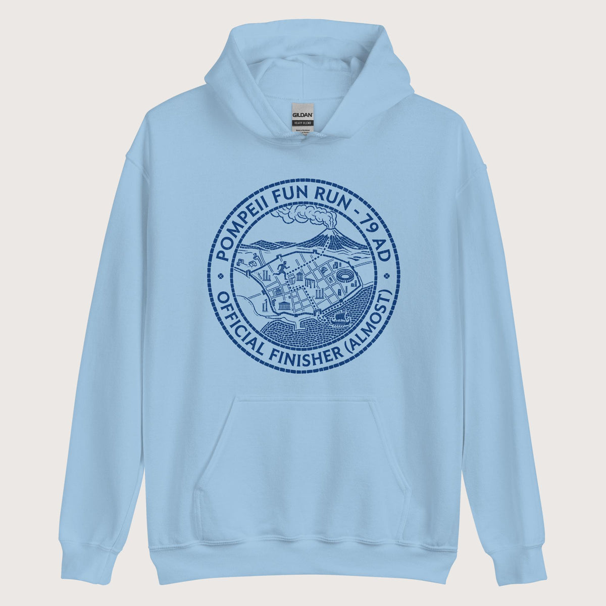 Light Blue Pompeii Fun Run Official Finisher Hoodie - history buff gift by HistoHead