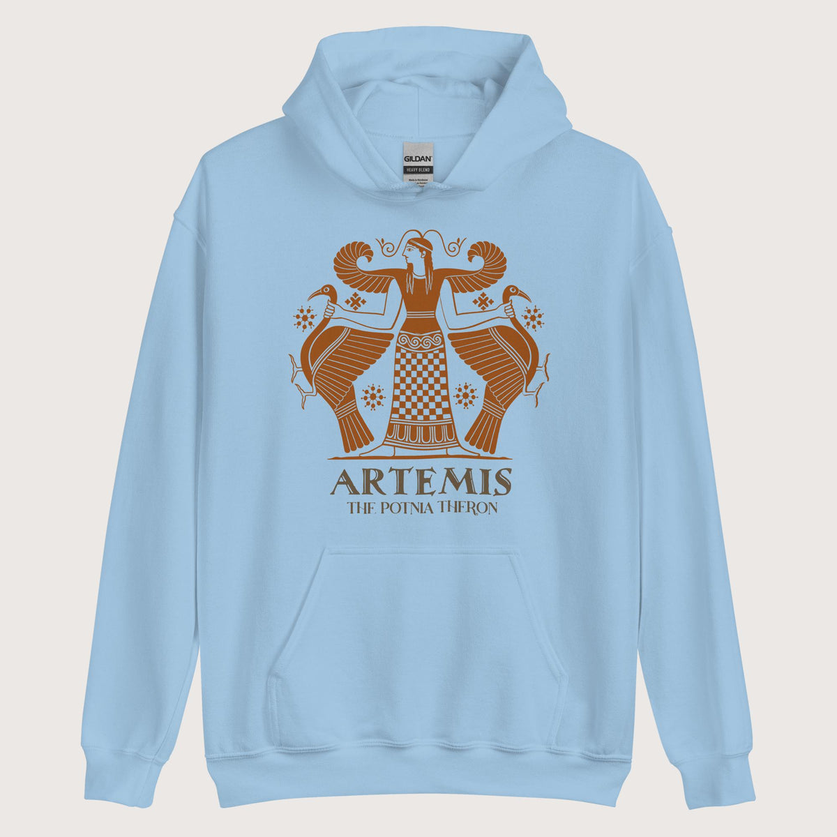 Light Blue Artemis the Potnia Theron Pottery Art Hoodie - history buff gift by HistoHead