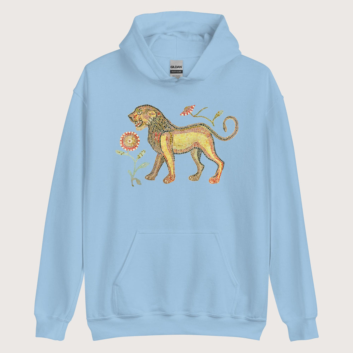 Light Blue Ancient Roman Mosaic Lion Hoodie - history buff gift by HistoHead
