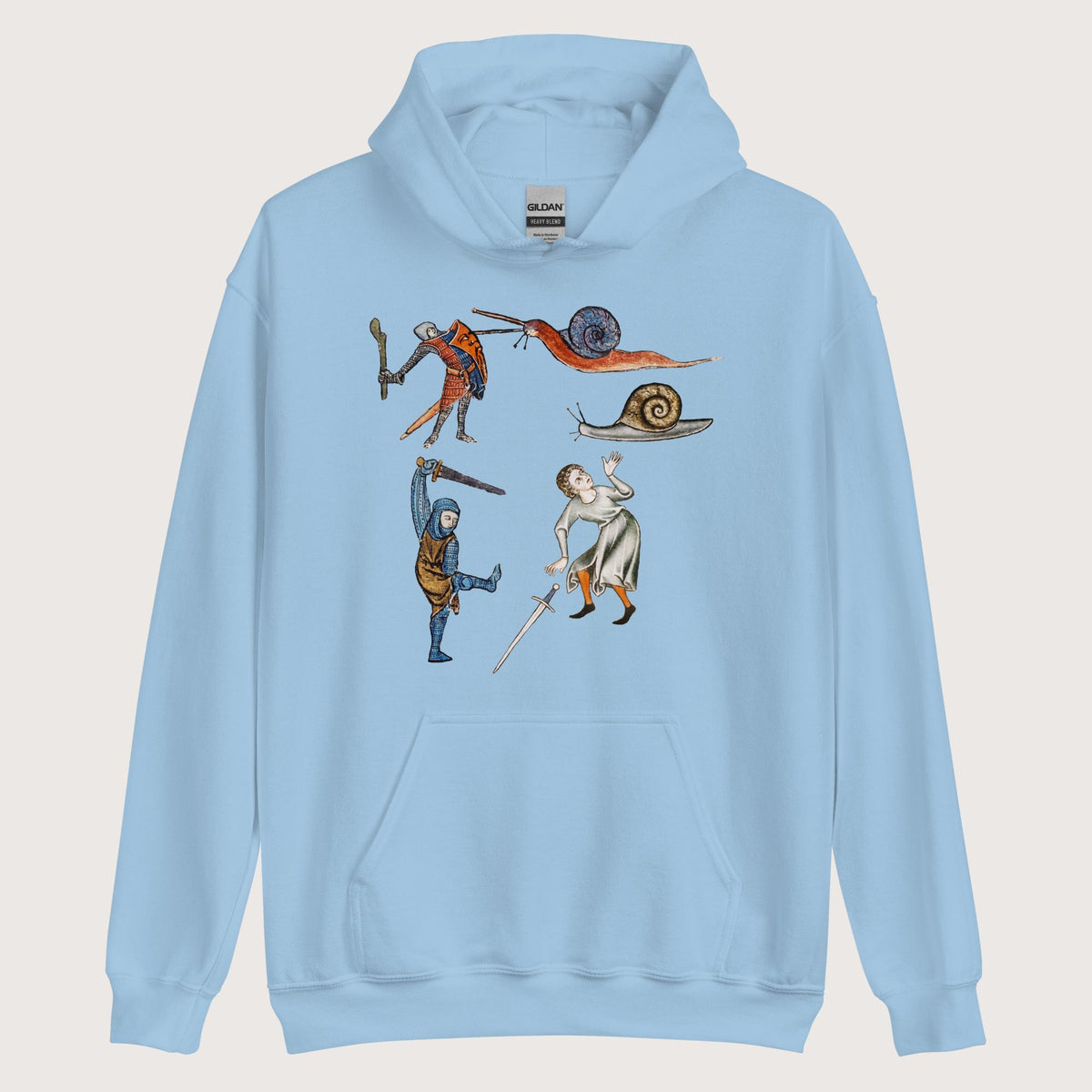 Light Blue Medieval Marginalia Snail Enemy Hoodie - history buff gift by HistoHead