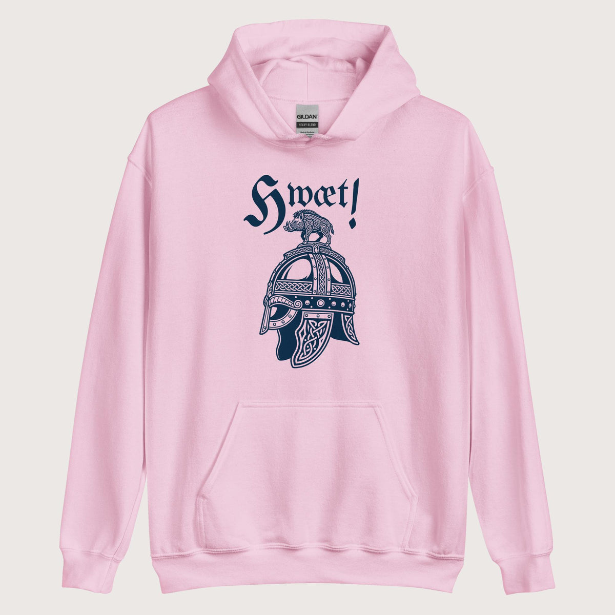 Light Pink Hwæt Boar-Crested Helmet Hoodie - history buff gift by HistoHead