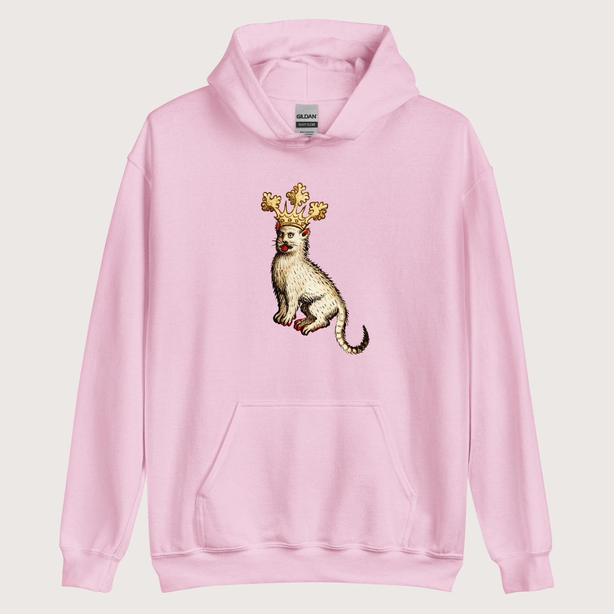 Light Pink Medieval Cat King Hoodie - history buff gift by HistoHead