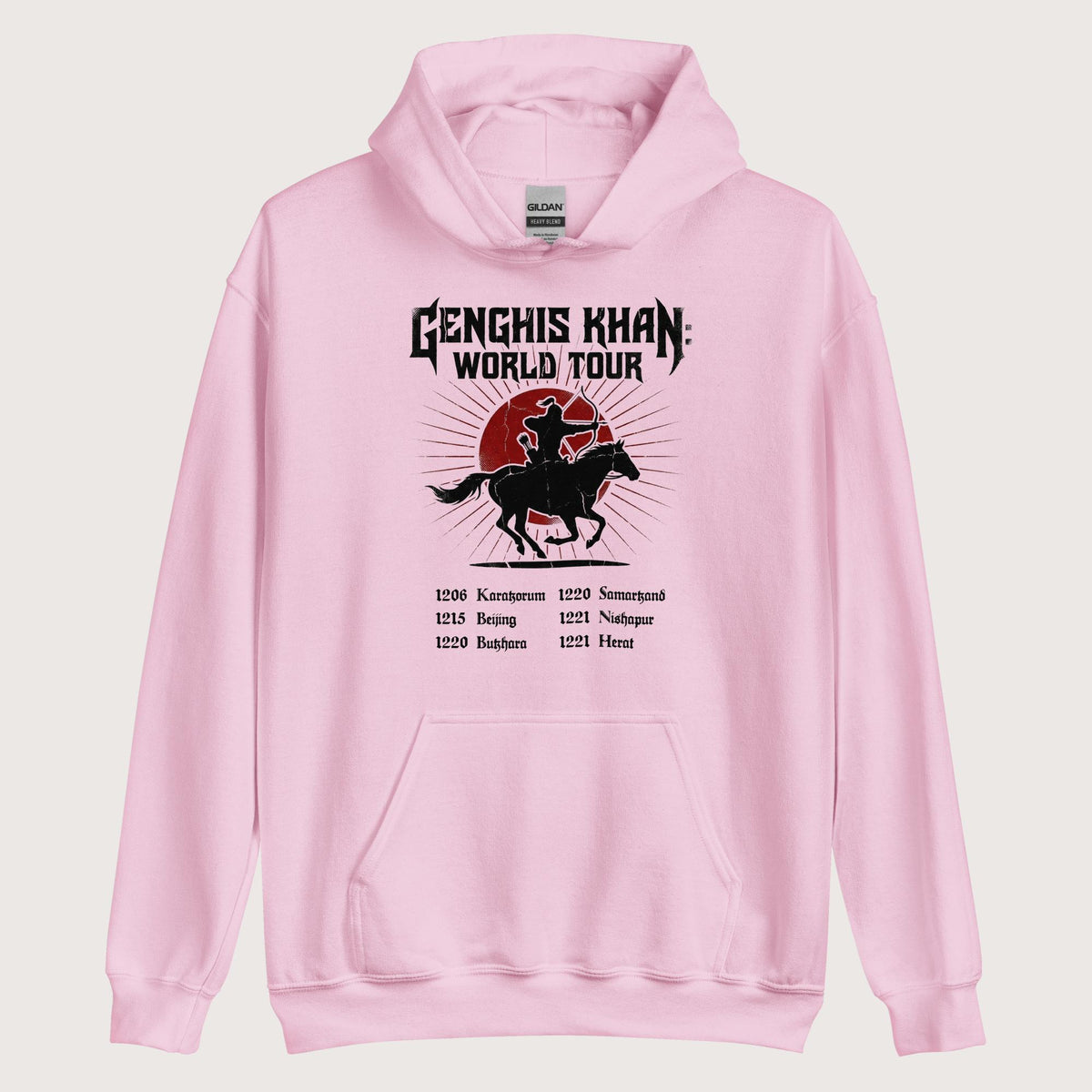 Light Pink Genghis Khan World Tour Hoodie - history buff gift by HistoHead