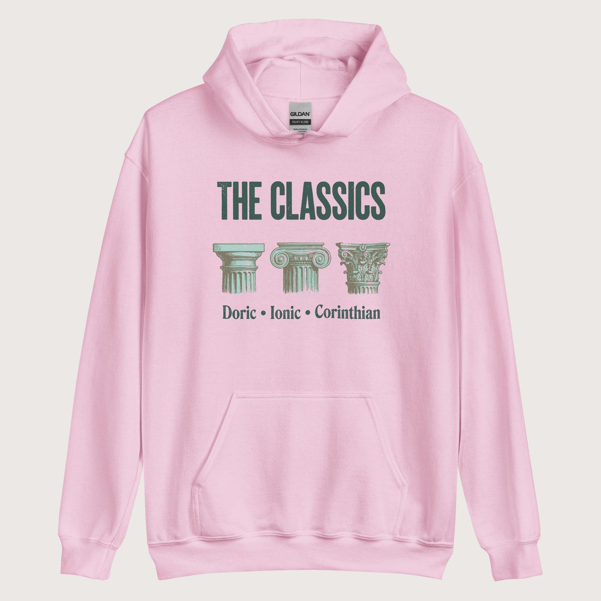 Light Pink The Classics Doric Ionic Corinthian Hoodie - history buff gift by HistoHead