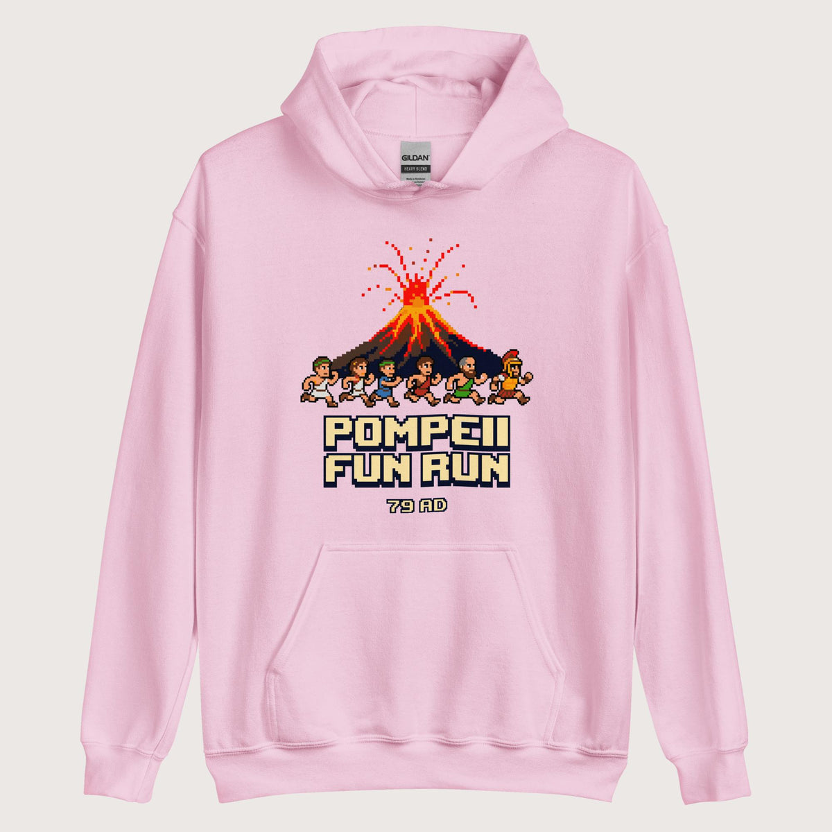 Light Pink Pompeii Fun Run Pixel Art Hoodie - history buff gift by HistoHead