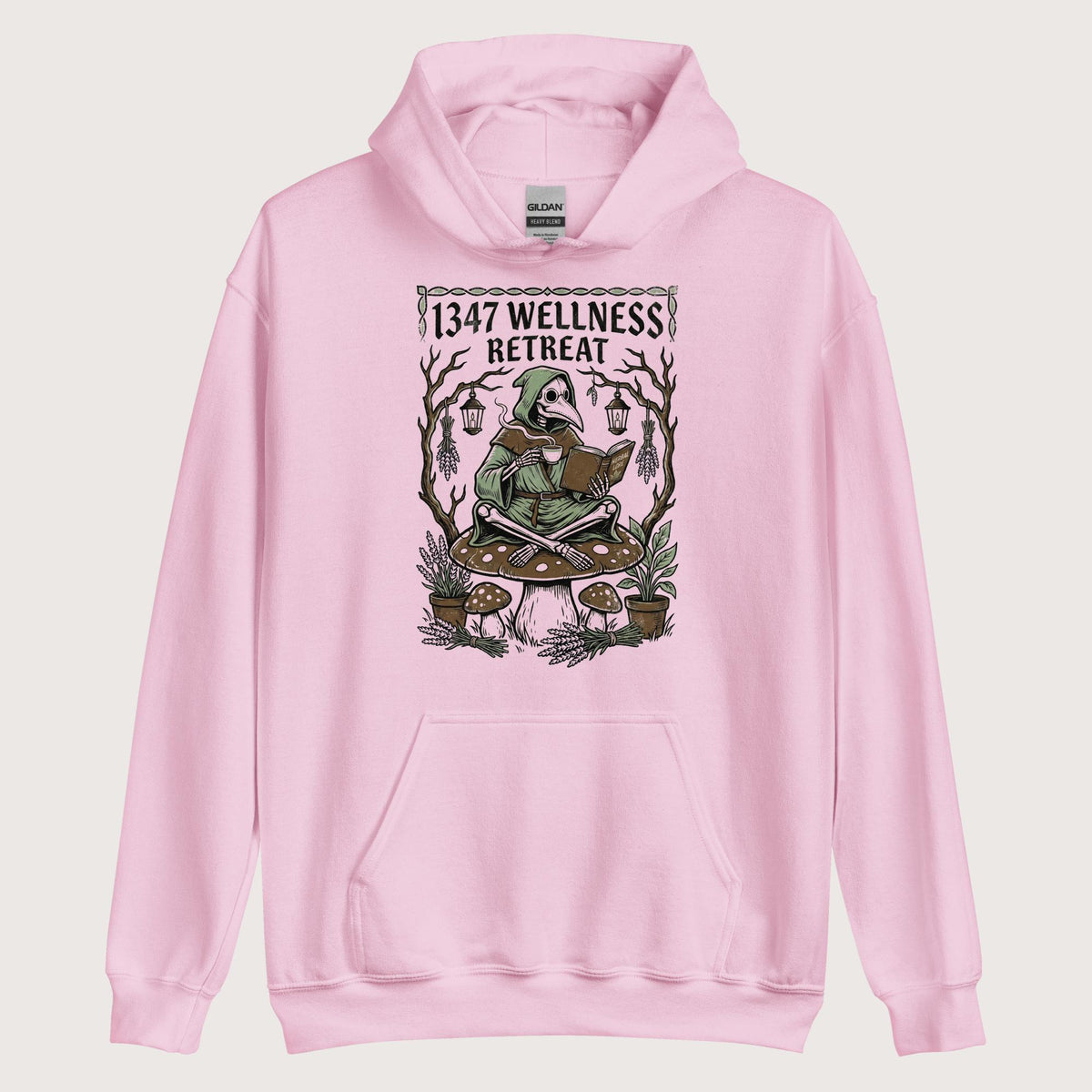 Light Pink Plague Doctor Wellness Retreat Hoodie - history buff gift by HistoHead