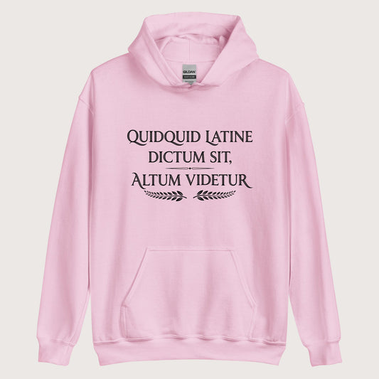 Light Pink Whatever Is Said in Latin Seems Deep Hoodie - history buff gift by HistoHead