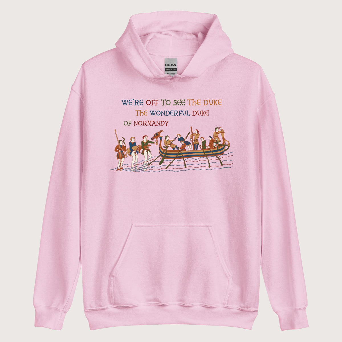 Light Pink Bayeux Tapestry We're Off to See the Duke Hoodie - history buff gift by HistoHead