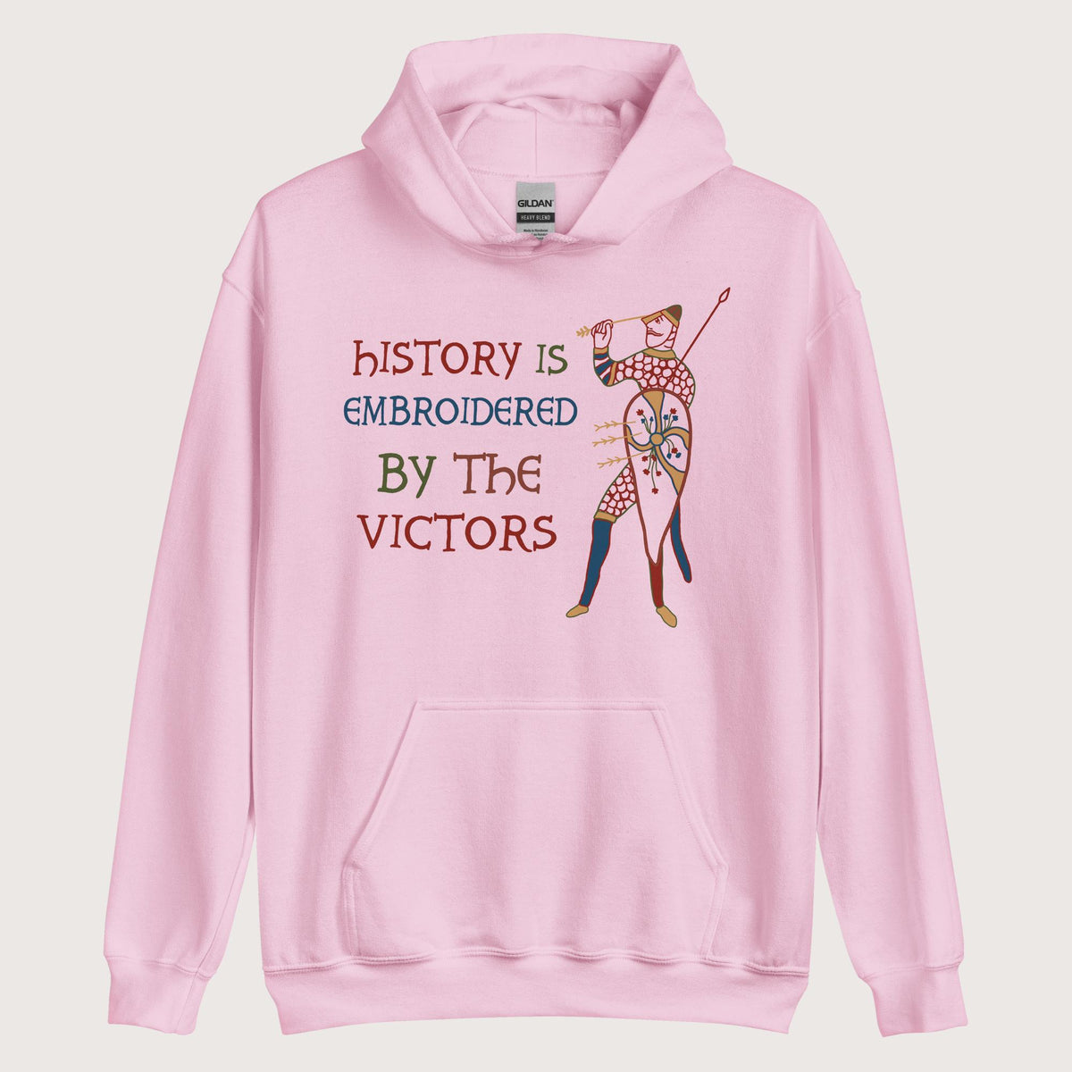 Light Pink Harold Godwinson History Is Embroidered by the Victors Bayeux Tapestry Hoodie - history buff gift by HistoHead