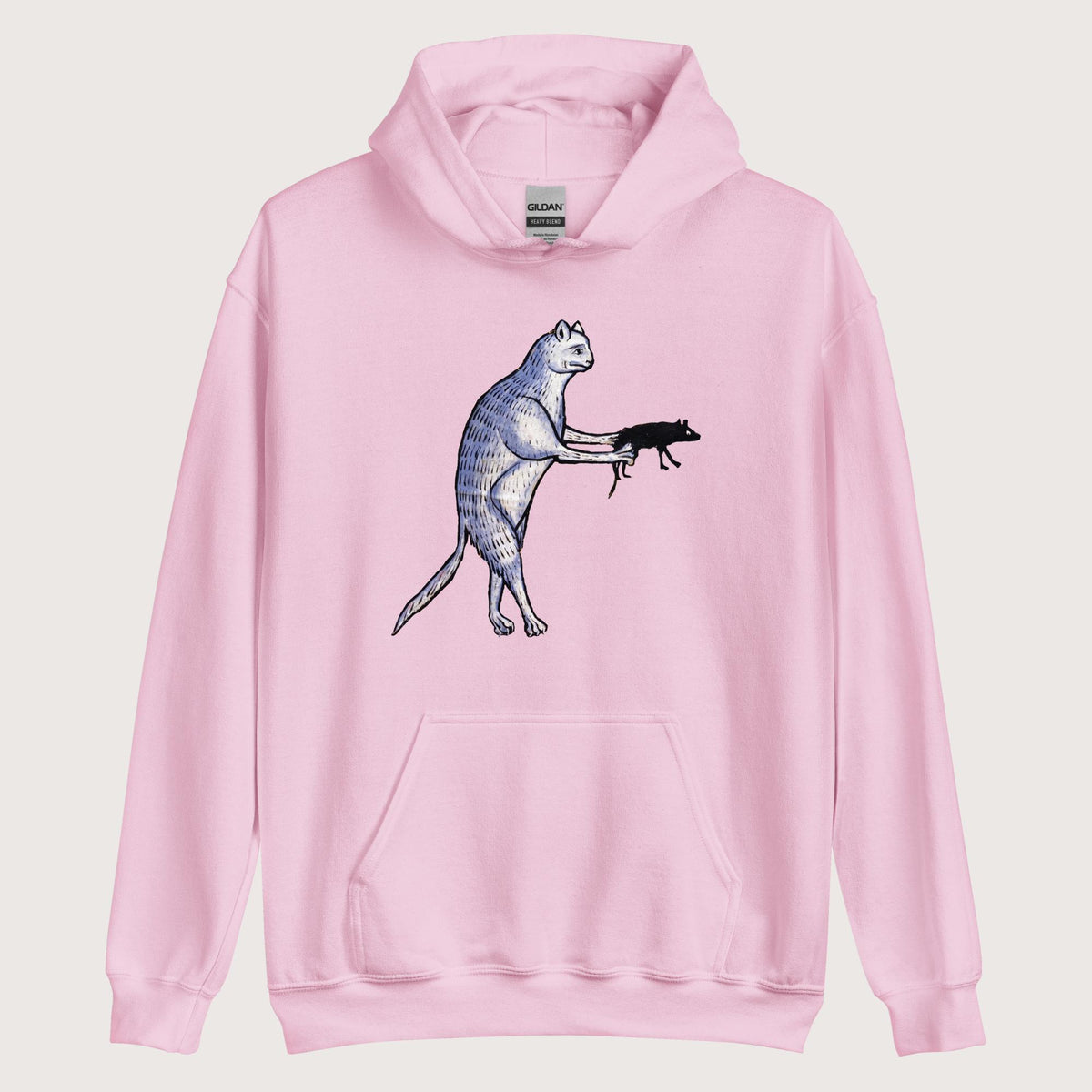 Light Pink Weird Medieval Cat's Mouse-Gun Hoodie - history buff gift by HistoHead
