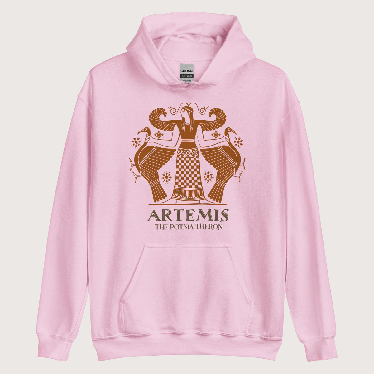 Light Pink Artemis the Potnia Theron Pottery Art Hoodie - history buff gift by HistoHead