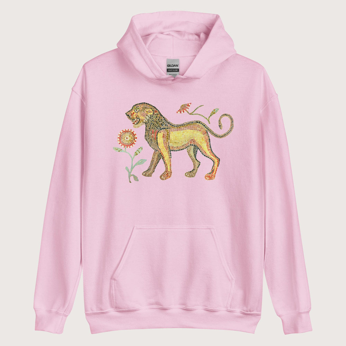 Light Pink Ancient Roman Mosaic Lion Hoodie - history buff gift by HistoHead