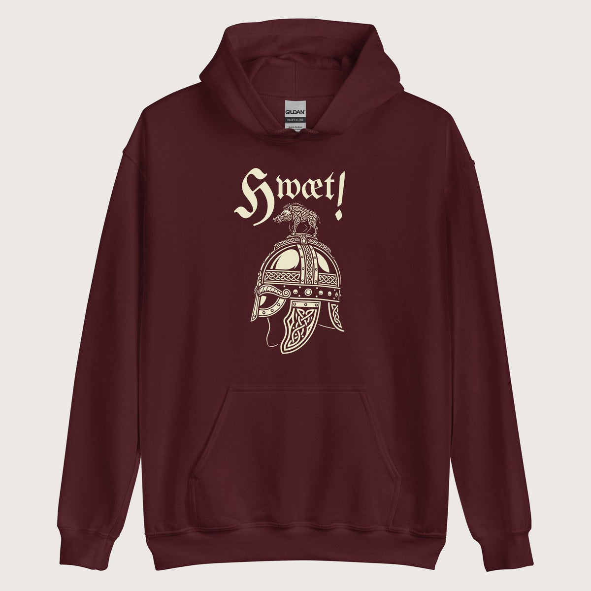 Maroon Hwæt Boar-Crested Helmet Hoodie - history buff gift by HistoHead
