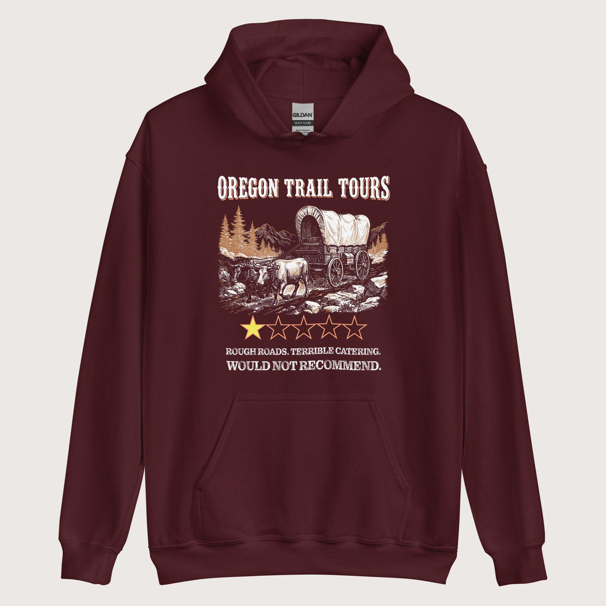 Maroon Oregon Trail Tours Review Hoodie - history buff gift by HistoHead