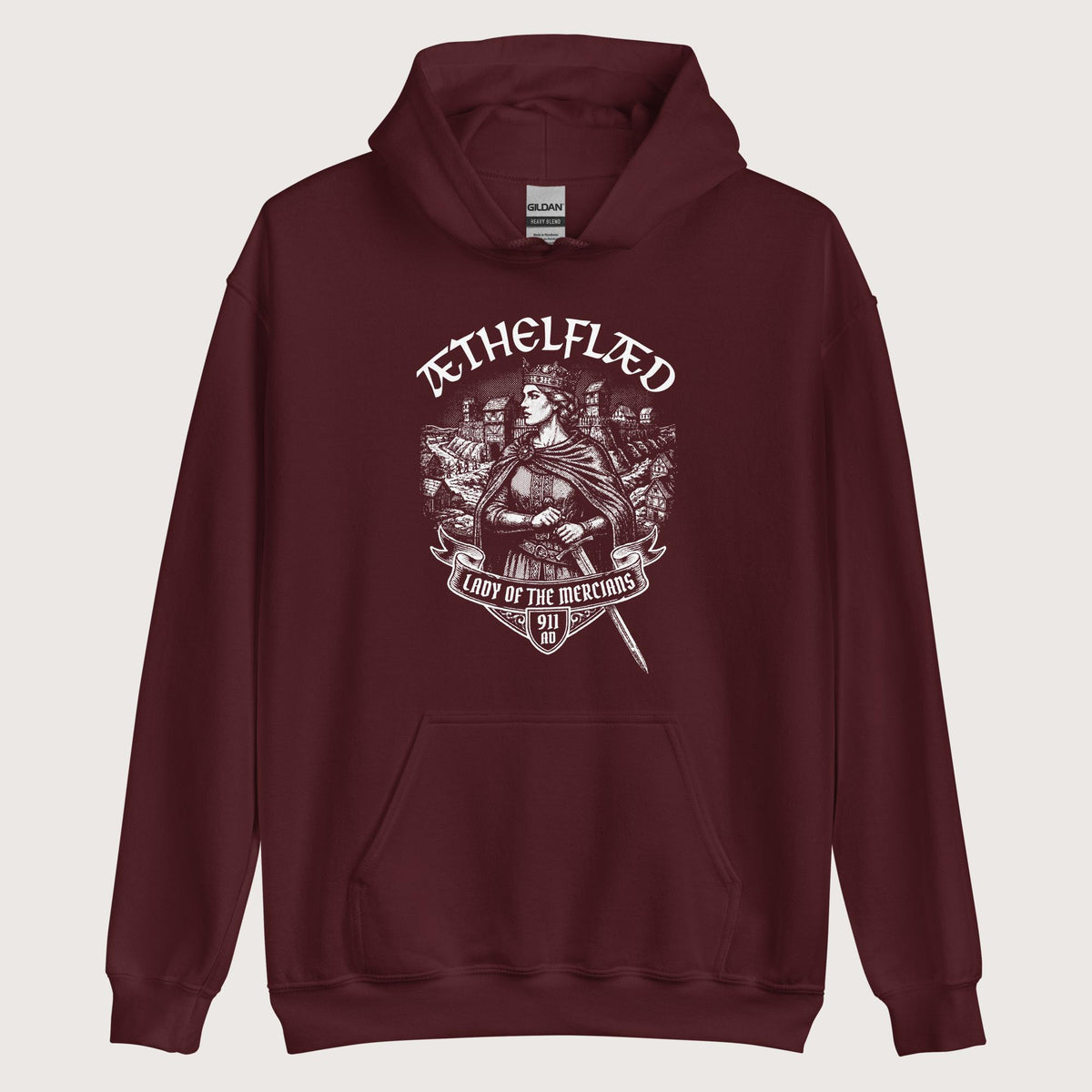 Maroon Æthelflæd Lady of the Mercians Hoodie - history buff gift by HistoHead
