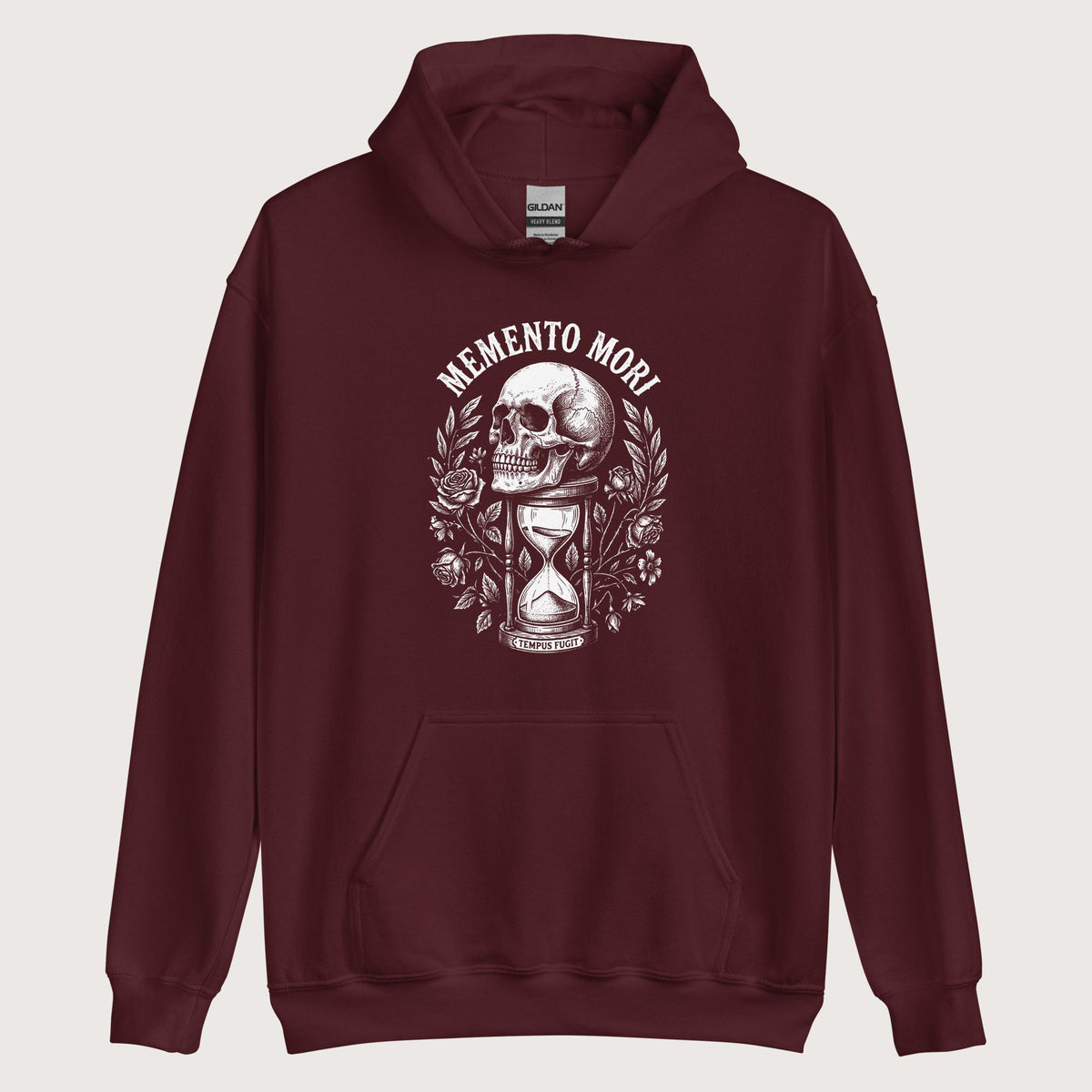 Maroon Memento Mori Tempus Fugit Hoodie - history buff gift by HistoHead