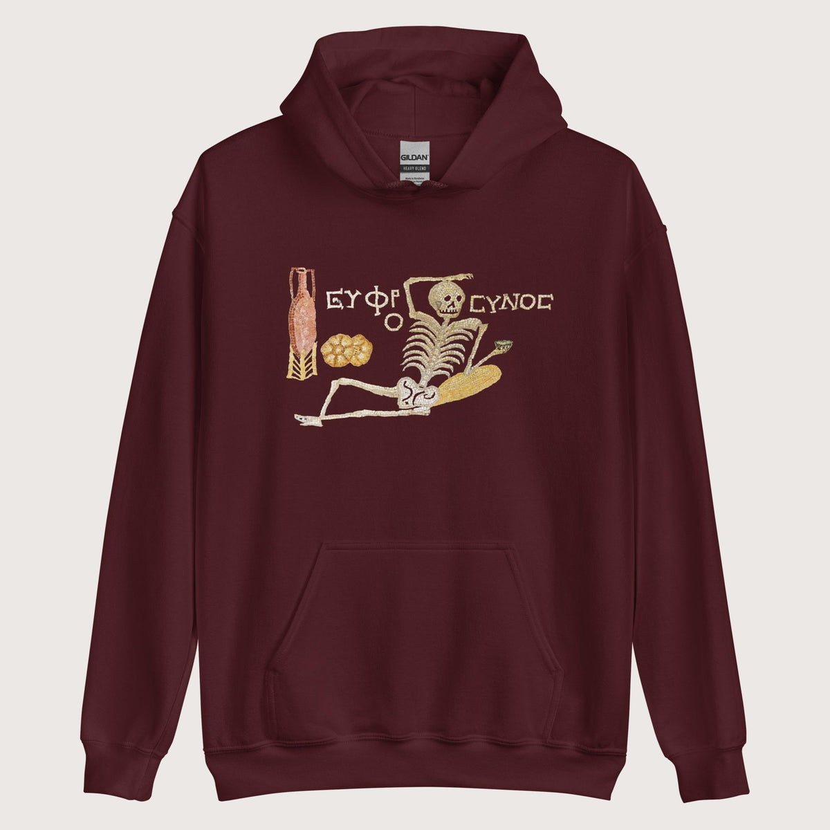 Maroon Skeleton Mosaic Hoodie - history buff gift by HistoHead