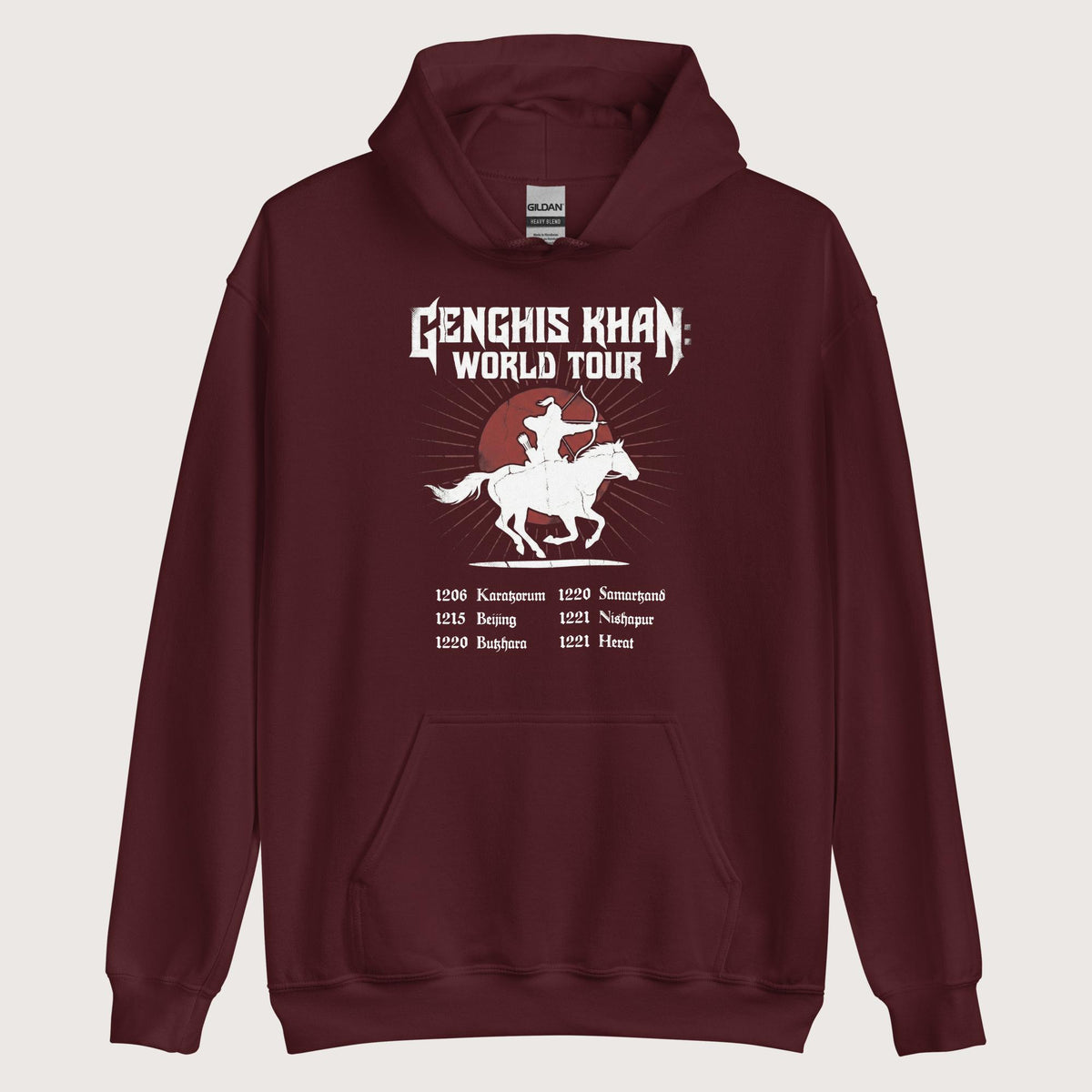Maroon Genghis Khan World Tour Hoodie - history buff gift by HistoHead