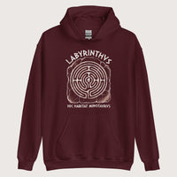 Maroon Labyrinthus Here Lives Minotaur Hoodie - history buff gift by HistoHead