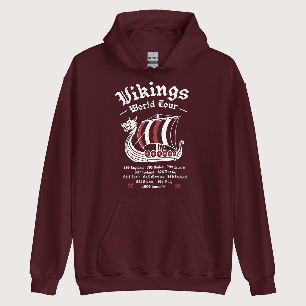 Maroon Vikings World Tour Hoodie - history buff gift by HistoHead