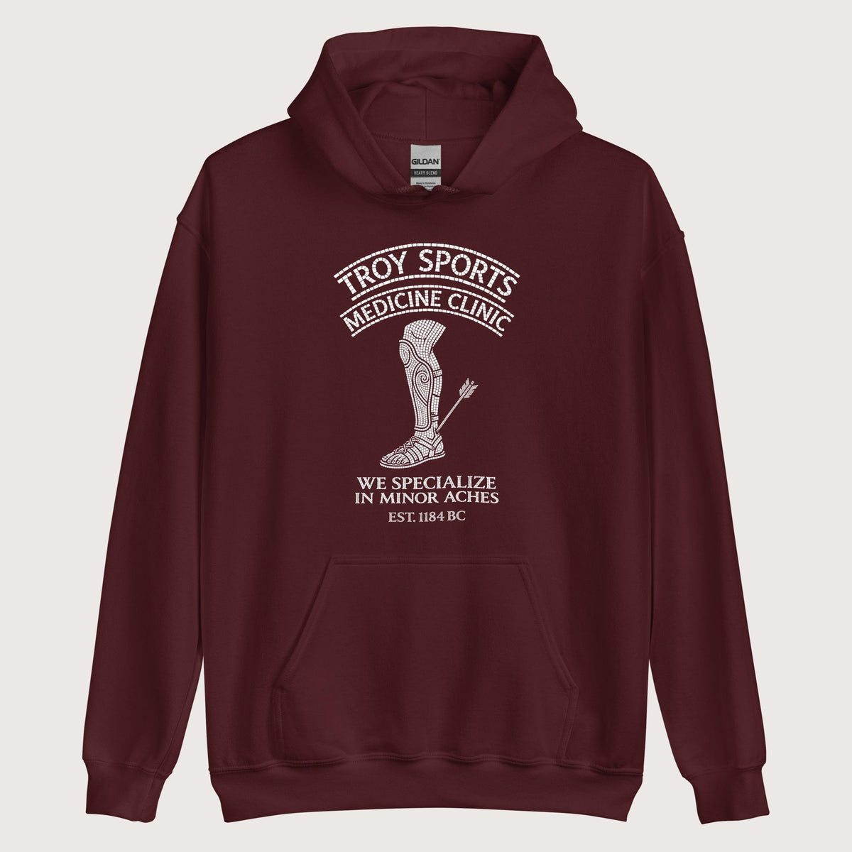 Maroon Troy Sports Medicine Clinic Hoodie - history buff gift by HistoHead