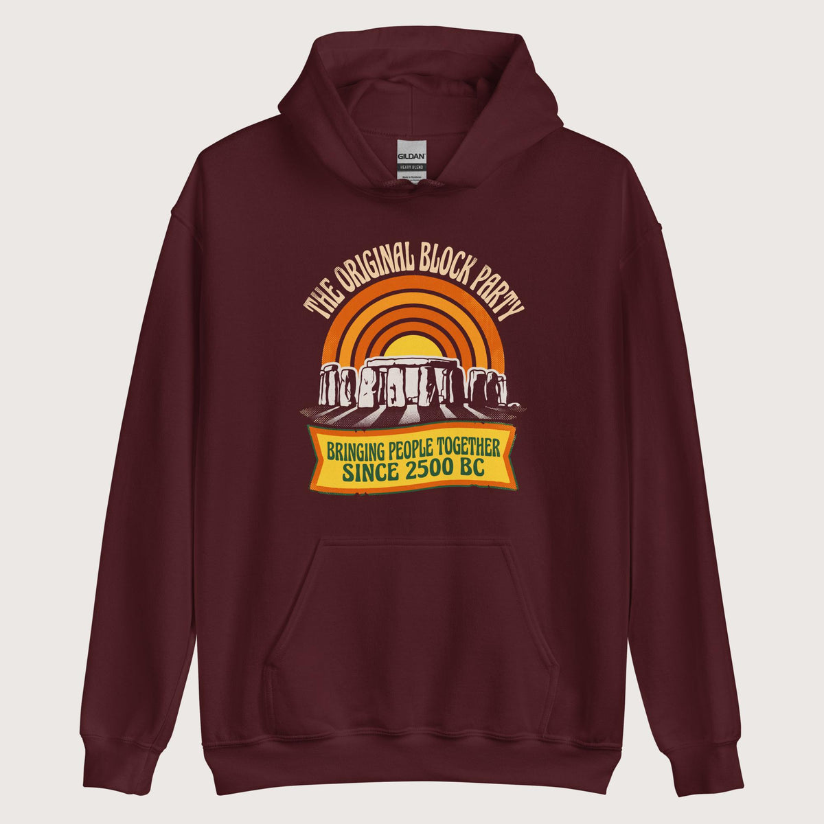 Maroon Stonehenge Block Party Hoodie - history buff gift by HistoHead