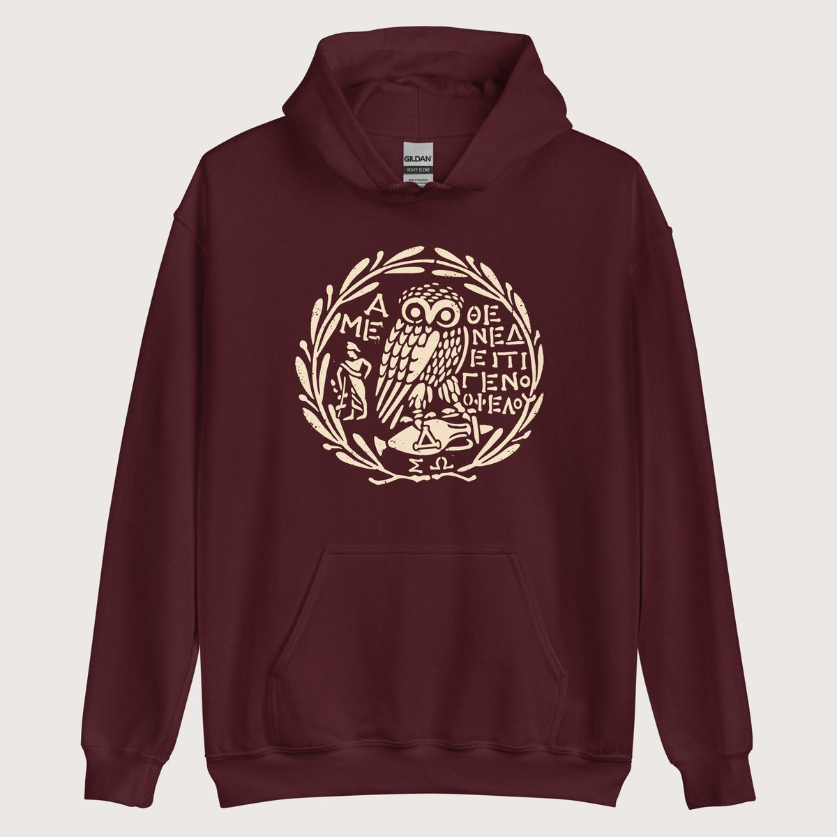 Maroon Owl of Athena 2 Hoodie - history buff gift by HistoHead