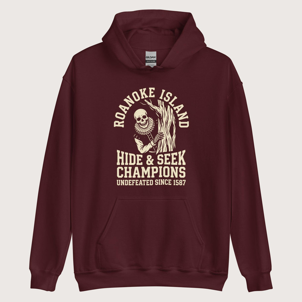Maroon Roanoke Island Hide & Seek Hoodie - history buff gift by HistoHead