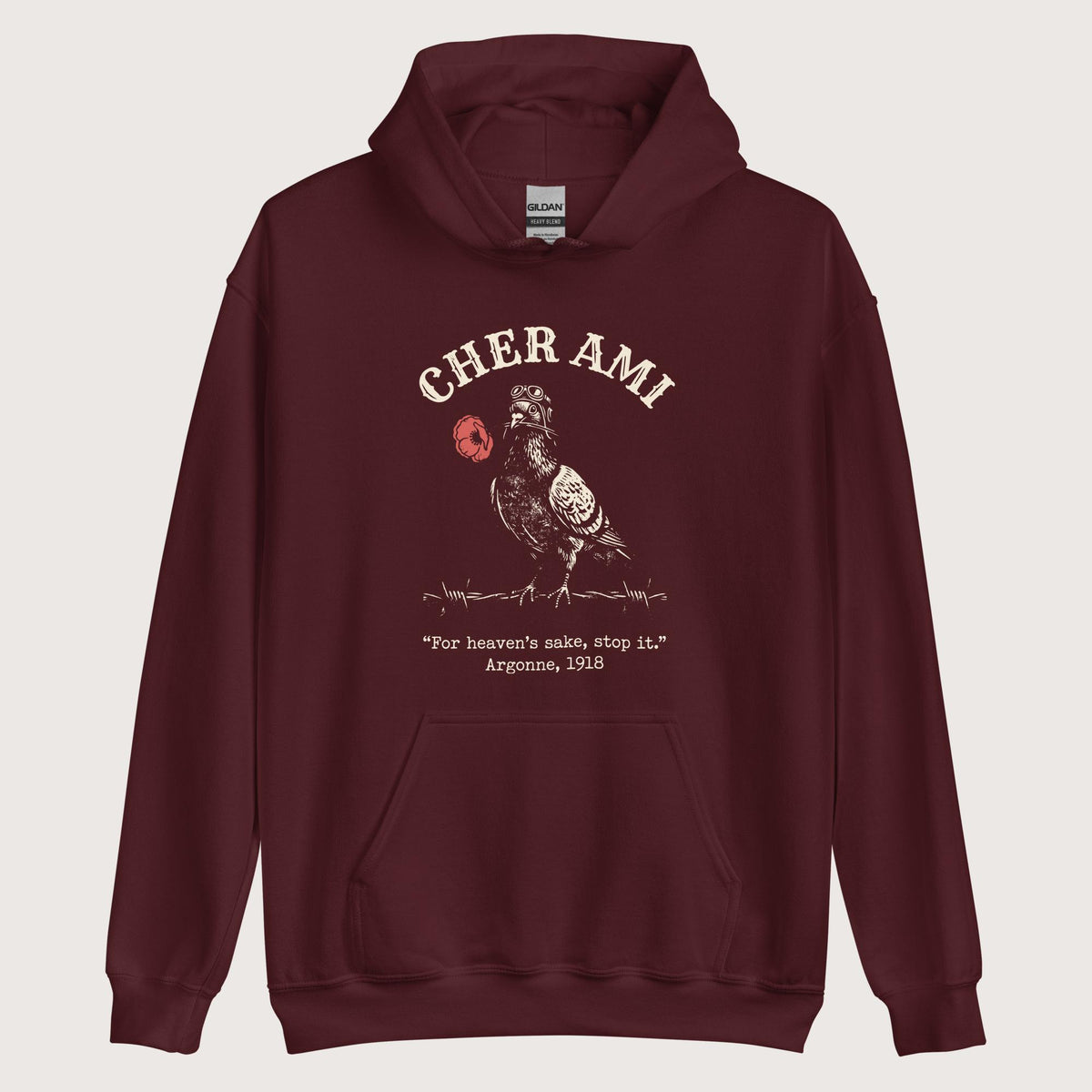 Maroon Cher Ami Hoodie - history buff gift by HistoHead