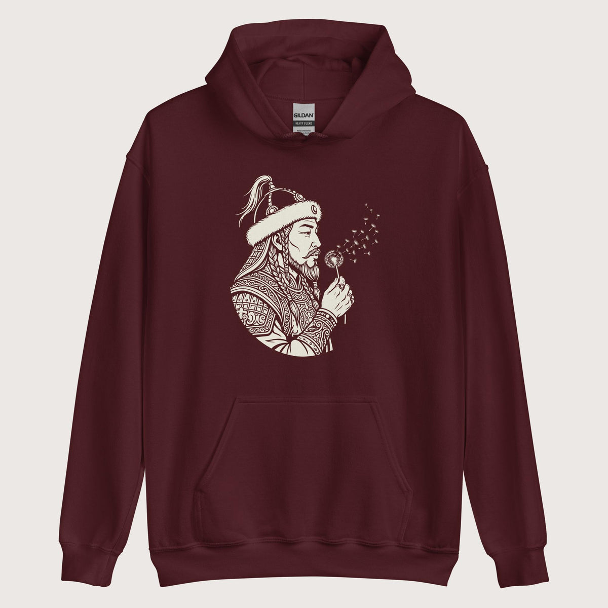 Maroon Genghis Khan Blowing Wishes Hoodie - history buff gift by HistoHead