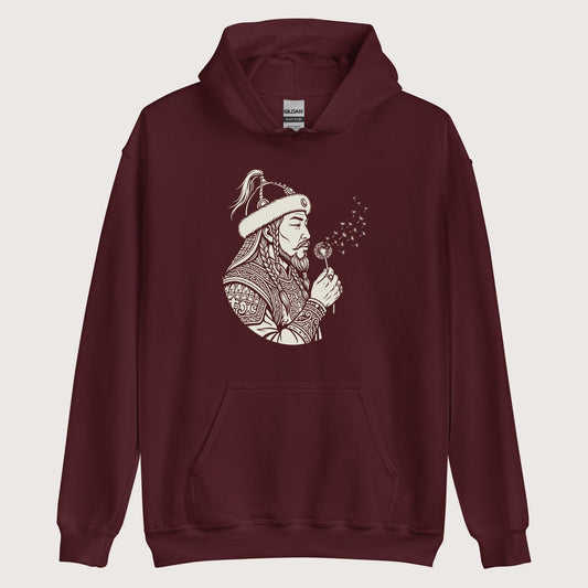 Maroon Genghis Khan Blowing Wishes Hoodie - history buff gift by HistoHead