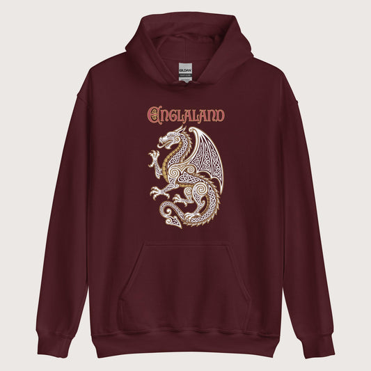 Maroon Englaland Dragon Hoodie - history buff gift by HistoHead