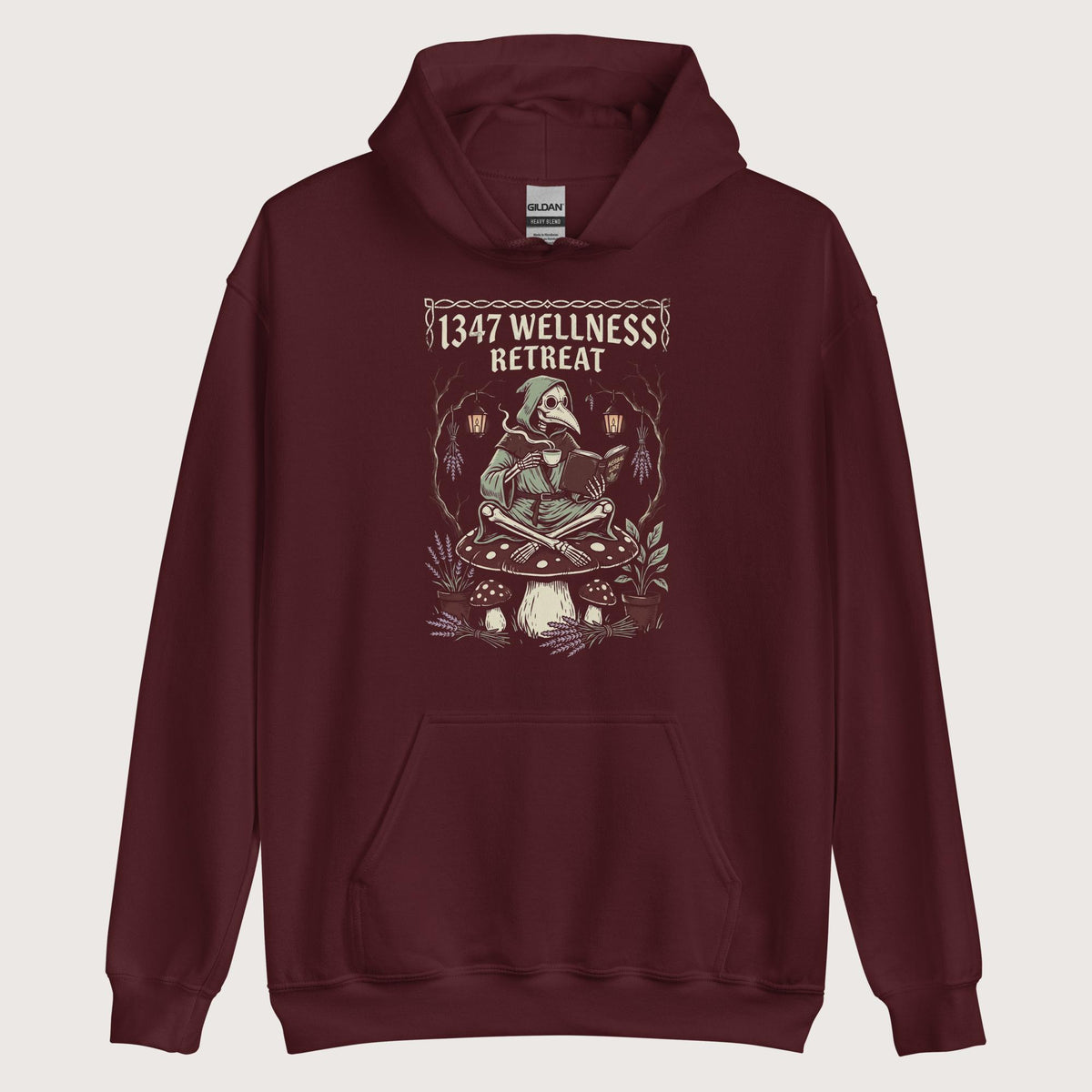Maroon Plague Doctor Wellness Retreat Hoodie - history buff gift by HistoHead
