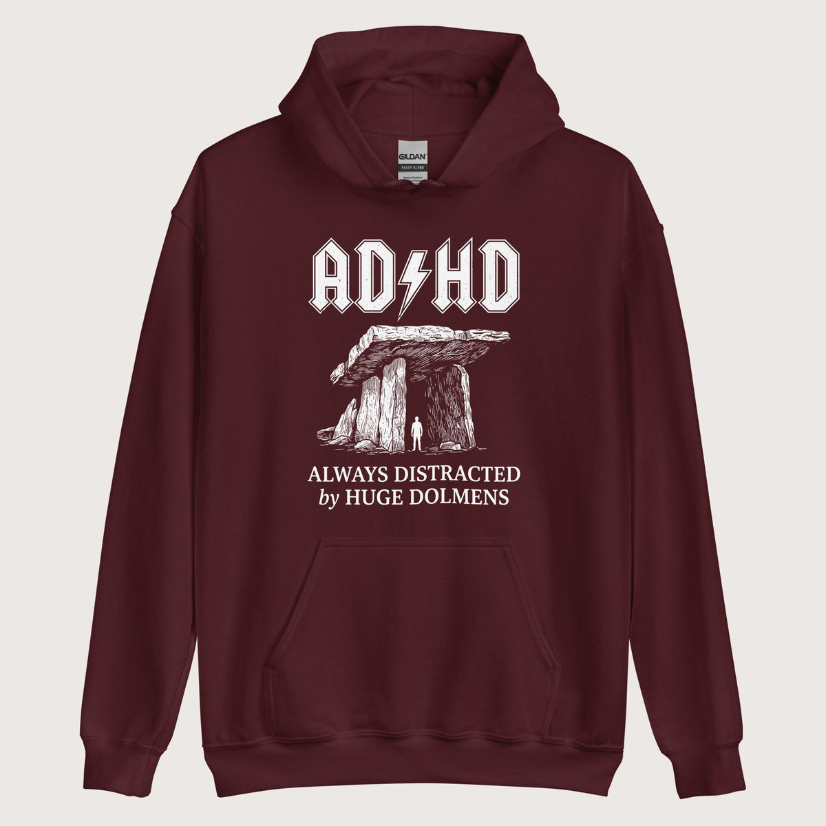 Maroon Always Distracted by Huge Dolmens Hoodie - history buff gift by HistoHead