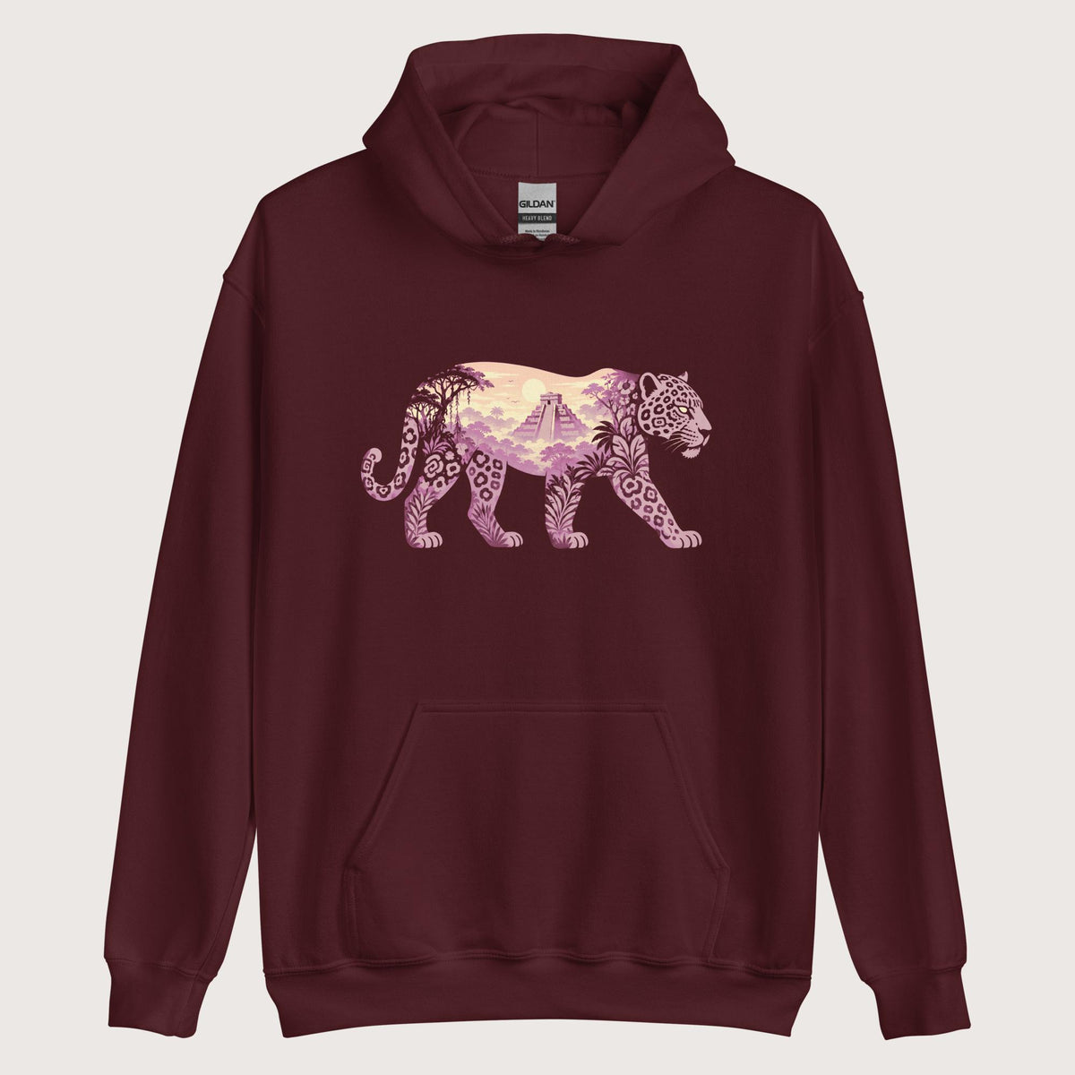Maroon Mesoamerican Jaguar Hoodie - history buff gift by HistoHead