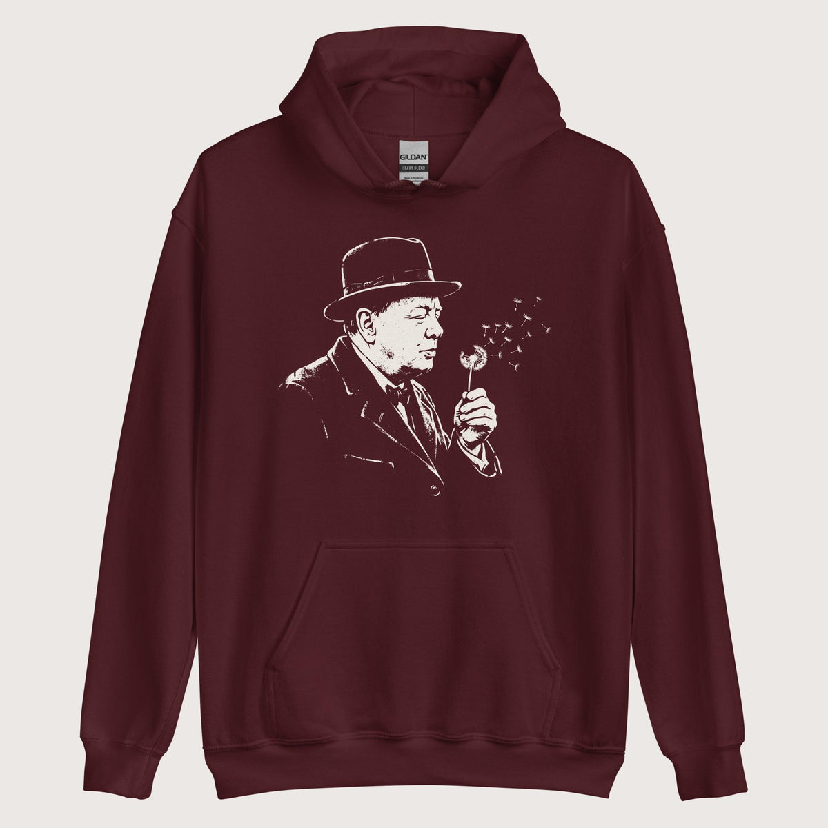 Maroon Winston Churchill Blowing Wishes Hoodie - history buff gift by HistoHead