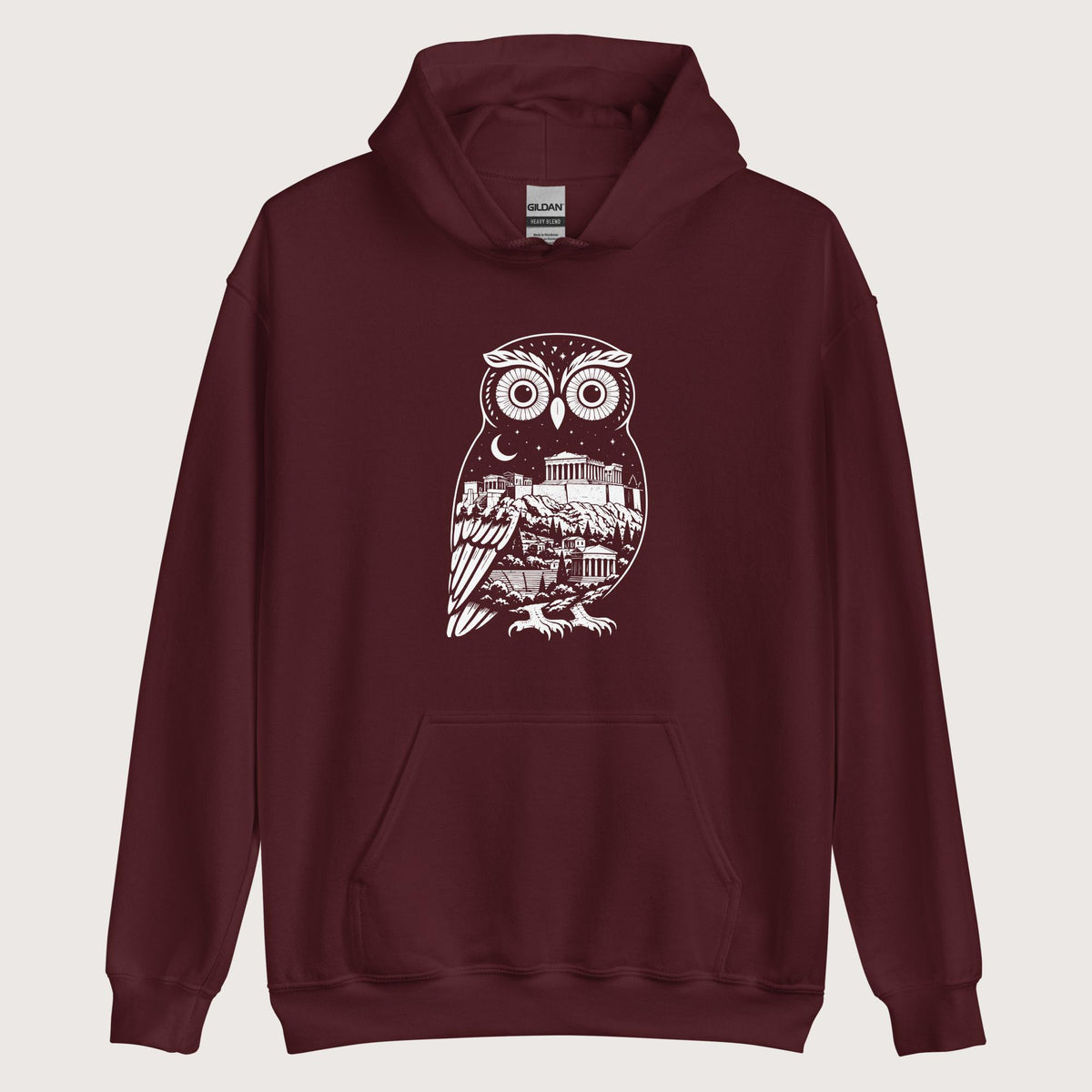 Maroon Athena Owl Hoodie - history buff gift by HistoHead